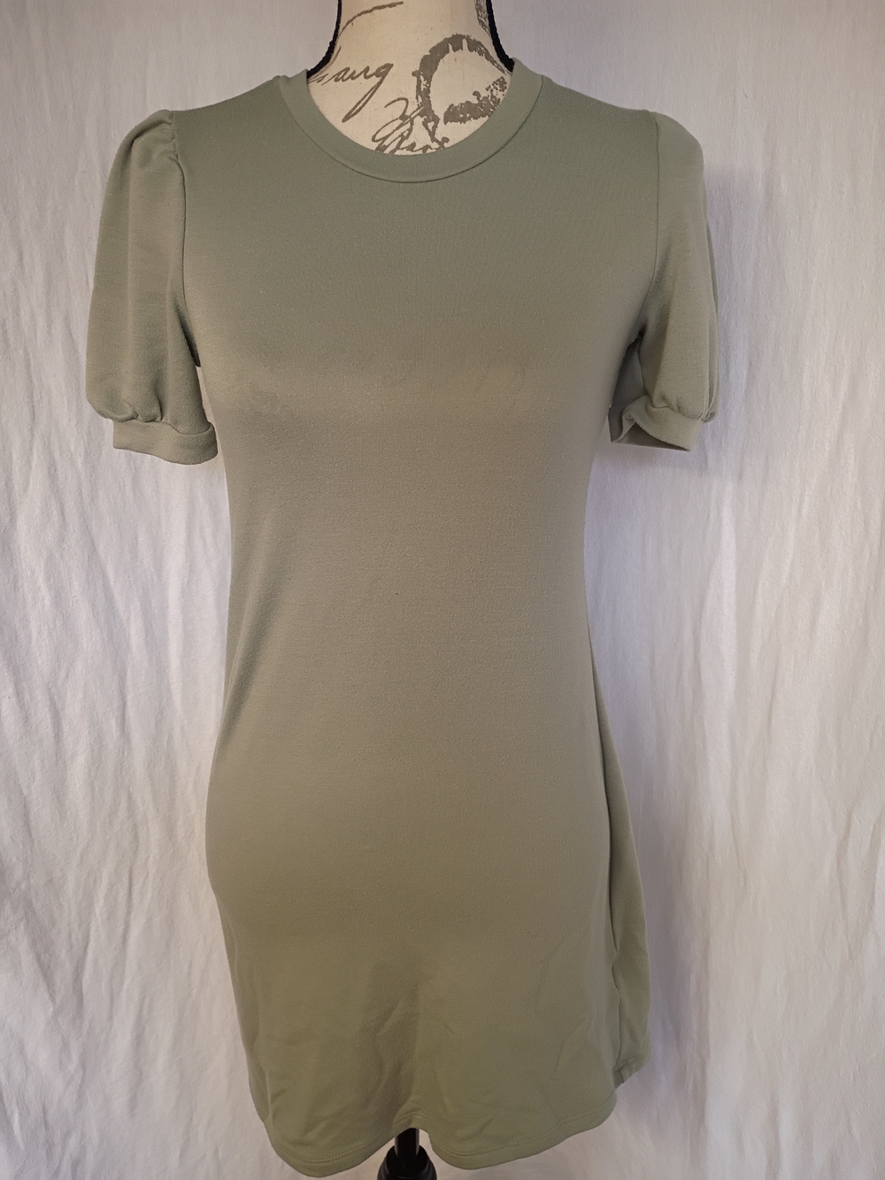 AS U Wish Sage Green Puff Sleeve Knit Dress